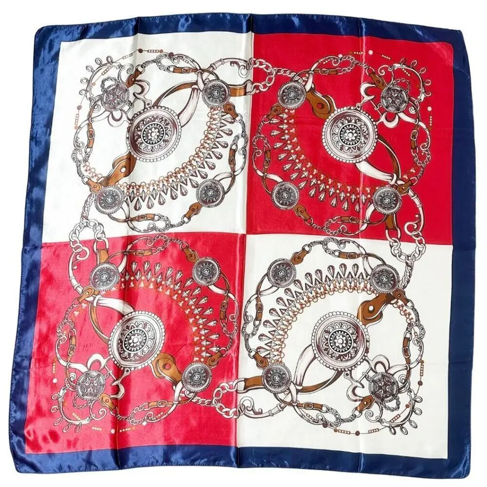 2/$30 NEW Cream Red Blue Nautical Antique Gold Baroque Printed Fashion Scarf